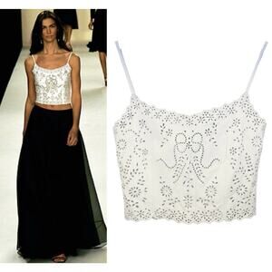 Ralph Lauren Collection Leather Corset Eyelet Crop Top Cami Vintage 2000 Runway